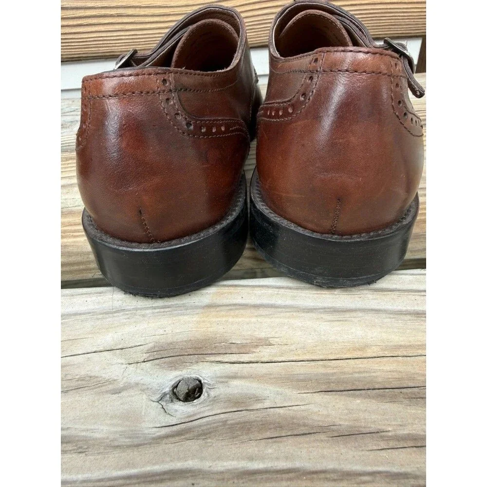 Johnston & Murphy Double Monk Strap Brown Leather Dress Shoes Mens 11.5M Flex